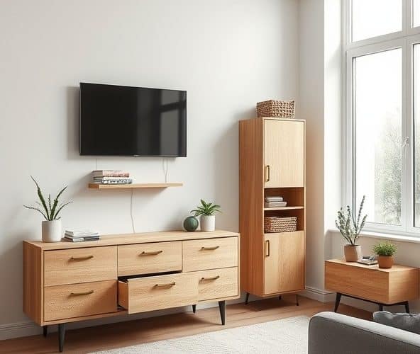 Jak wybrać wąskie komody drewniane do salonu z funkcją schowka, aby maksymalnie wykorzystać małą przestrzeń?
