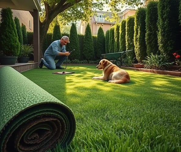 Czy trawa z rolki Piastów sprawdzi się na zacienionym podwórku z psem?